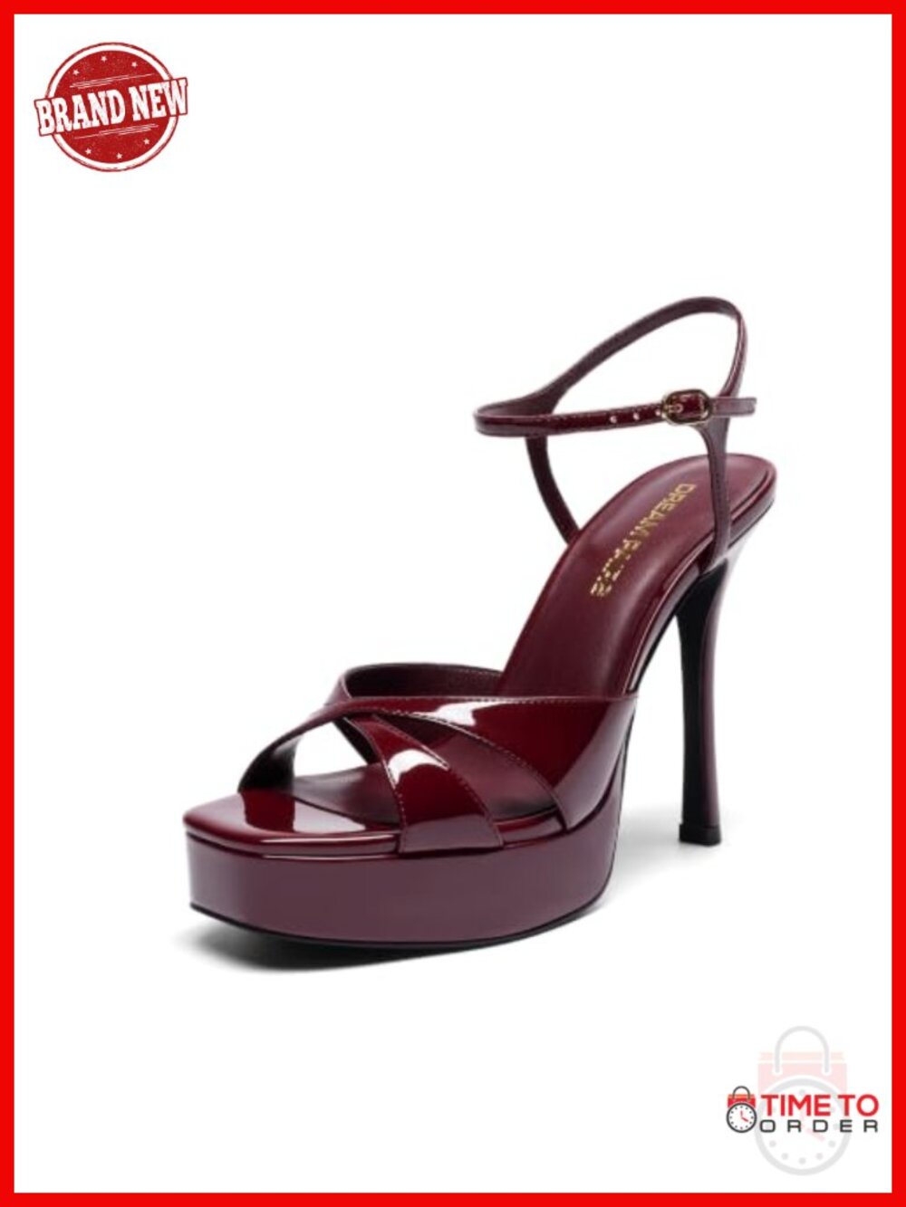 Platform Stiletto High Heel Sandals Square Toe Ankle Strap Faux Leather